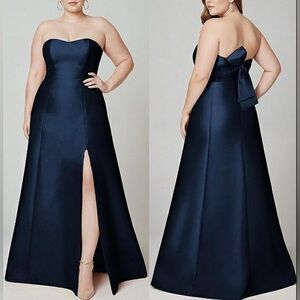 NWOT ALFRED SUNG Strapless Satin A-Line with pockets midnight blue sz 18 Gown